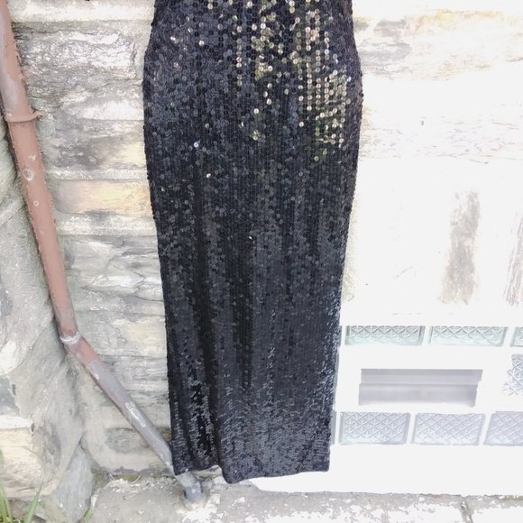 ADRIANNA PAPELL Black Sequin Evening Gown Dress - Picture 4 of 17